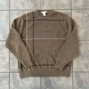 Geoffrey Beene Brown Crew Neck Cotton sweater Size XL Cottagecore Preppy